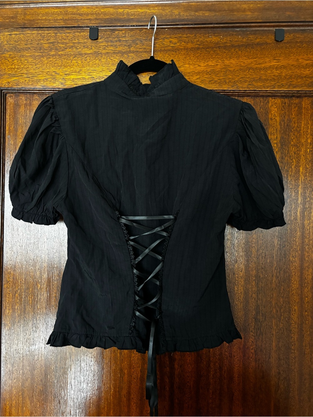 NWT Dark in Love Eleanor Black Blouse Ruffle Button Down Corset Lace Up Back - Picture 8 of 14